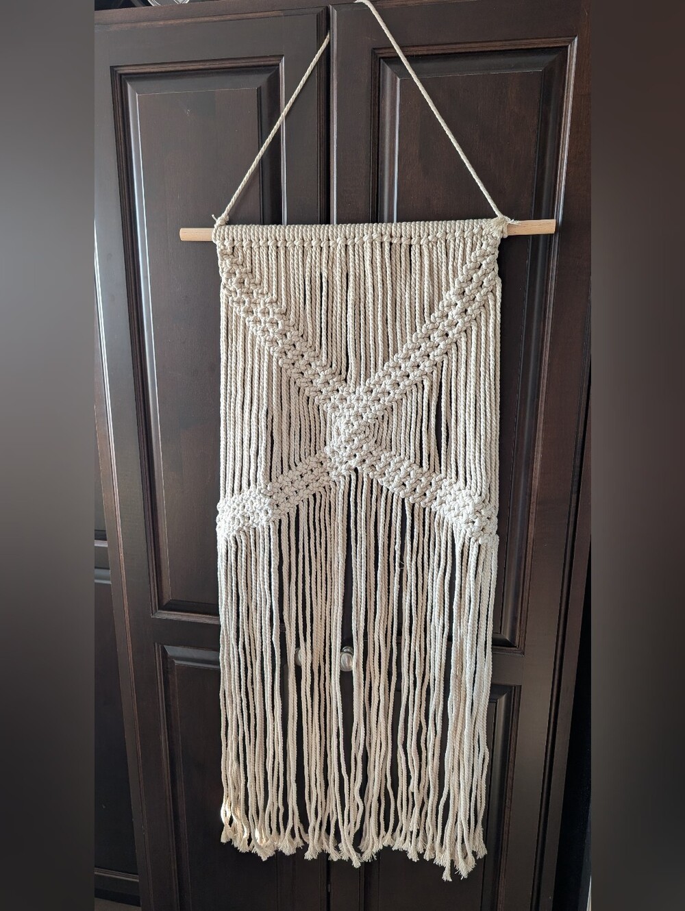 Handmade Macrame Wall Hanging - Cream Boho Decor Fringed